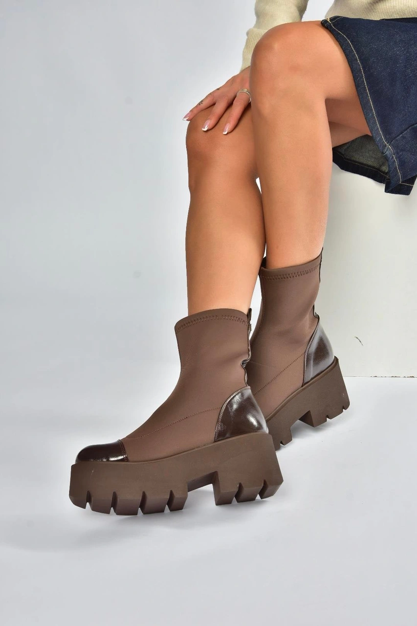 Fox Shoes V272902904 Kahverengi Kumaş Kalın Tabanlı Kadın Bot Kahverengi-kumaş