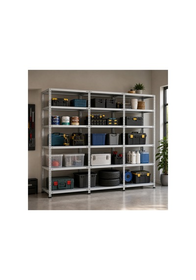 7 Katlı 3'lü Galvaniz Çelik Raf 43x60x200 Cm Depo, Arşiv, Kiler, Dosya, Market Rafı Gri