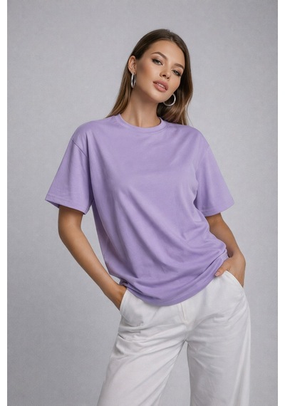Kadın Lila %100 Pamuk Oversize Basic Tişört Rahat Kalıp Relaxed Bisiklet Yaka T-shirt Lila Kadın Lila %100 Pamuk Oversize Basic Tişört Rahat Kalıp Relaxed Bisiklet Yaka T-shirt Lila