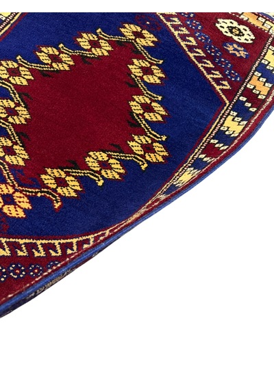 El Dokuma Kız Bergama Halısı 69x94 Kök Boya Lacivert Bordo %100 Yün Halı