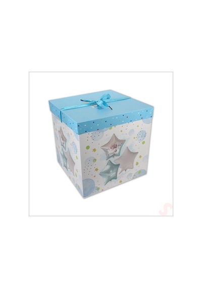 Kapaklı, Katlanır Demonte Karton Kutu, 30cm - Balon & Mavi