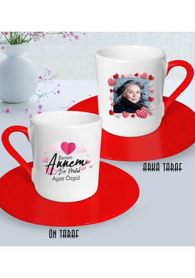 Kişiye Özel Fotoğraflı Benim Annem Bir Melek Tasarımlı Kırmızı Tü