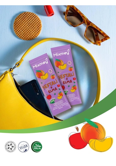 Mixmey Şeftali Meyve Barı 12 Adet | Atıştırmalıklar – Vegan, Glutensiz, Koruyucusuz 20gr X 12 Adet