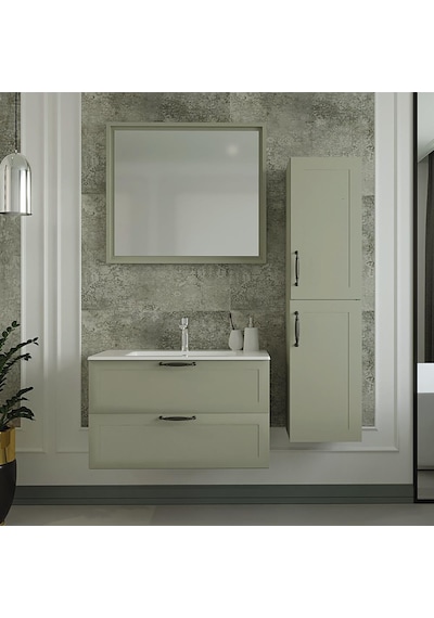 Denko Beyoğlu 85 Cm Mdf Gri Banyo Dolabı Takımı + Boy Dolabı Gri