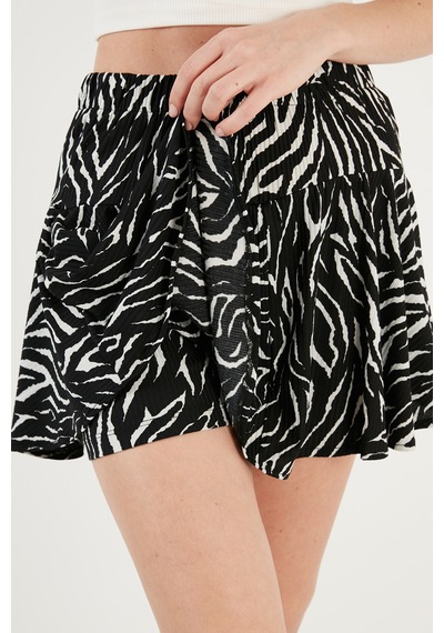 Lela Beli Lastikli Mini Şort Bayan Etek 5864024 Siyah-Zebra Lela Beli Lastikli Mini Şort Bayan Etek 5864024 Siyah-Zebra