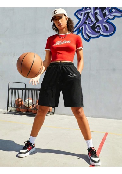Superlife Kadın Unified Collective Baskılı Standart &regular Kalıp Şort Spr25srk084 Siyah