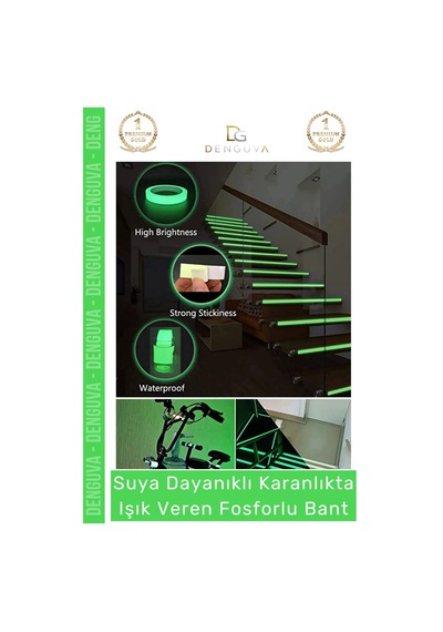 Reflektörbant 4 Metre Yeşil Fosforlu Fotolümen Işıldayan İkaz Kendinden Yapışkanlı Reflektör Bant