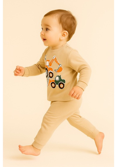 Aden Kids Çocuk Mevsimlik Penye Pijama Takımı Bej