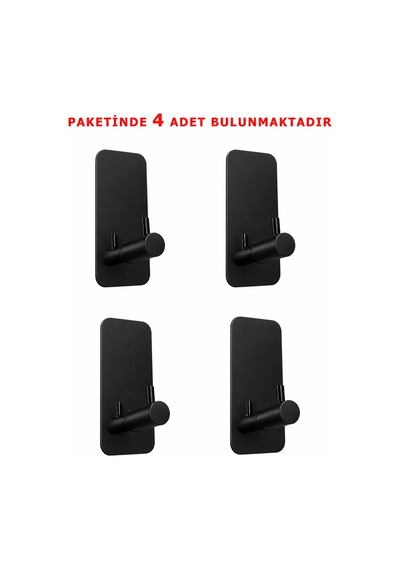 Askılık Yapışkanlı Dik Dikdörtgen Çubuklu Tek Kancalı 1.2mm Ss201 Paslanmaz Çelik Mat Siyah Pakette