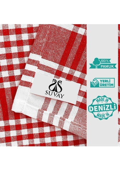 Mutfak Kurulama Bezi 6'lı Mavi Pöti Kareli Bulaşık Kurulama Bezi Servis Peçetesi Beslenme Örtüsü Kırmızı