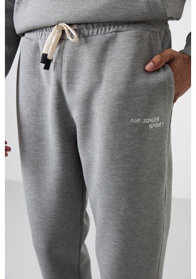 Tommy Life Gri Melanj Pamuklu Kalın Yumuşak Dokulu Comfort Fit Nakışlı Erkek Eşofman Takım - 85255 GRİ MELANJ