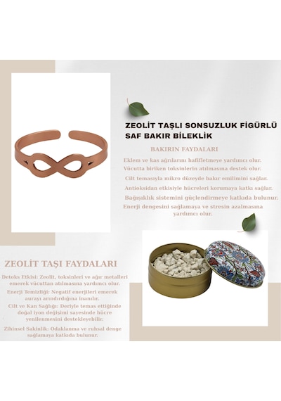 Kadın Zeolit Taşlı Sonsuzluk Figürlü Doğal Saf Bakır Bileklik Bakır