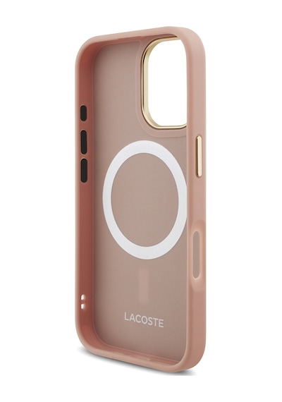 Apple Uyumlu iPhone 17 Kılıf Lacoste Lisanslı M-safeli Champs Elysees Pu Deri Tasarımlı Kapak Pembe Pembe