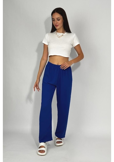 Kadın Beli Lastikli Ayrobin Eşofman Pantolon Saks Mavi