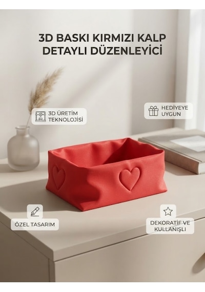 Kalp Desenli Organizer Kutu Kırmızı