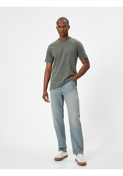 Koton Basic Tişört Slim Fit Kısa Kollu Bisiklet Yaka Haki 5wam10041hk Haki