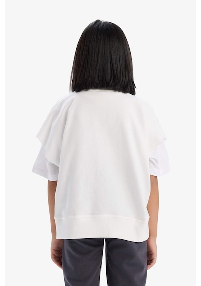 DeFacto Kız Çocuk Oversize Geniş Kalıp Bisiklet Yaka Kısa Kollu Baskılı Sweatshirt E1879A825SMER85 Ekru