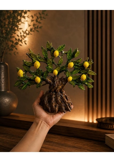 Dekoratif Limon Ağacı Biblo Masa Üstü Konsol Vitrin Ofis Salon Dekoru 21x26 Cm