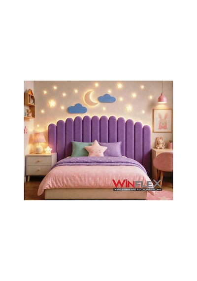Winflex Yatak Başlık Ay Ve Bulut Set Dekorasyon Panel 180cm-mor 180 CM