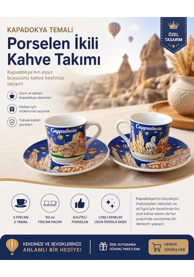 Kahve Fincanı2 Kişilik ,kapadokya Desenli