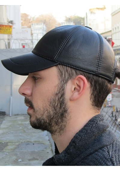 Takı Dükkanı Siyah Deri Beyzbol Cap Erkek Şapka Unisex Model Cp228