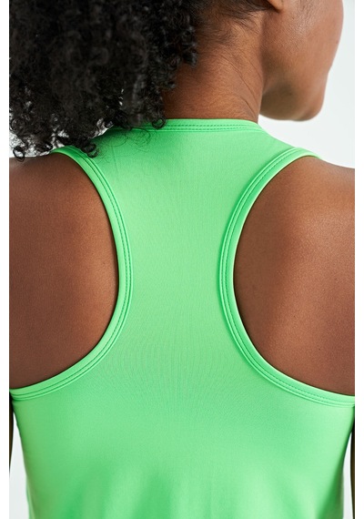 Tommy Life Neon Yeşil Yırtmaç Detaylı O Yaka Sıfır Kollu Standart Kalıp Kadın Spor Atlet - 97256 Neon Yeşil