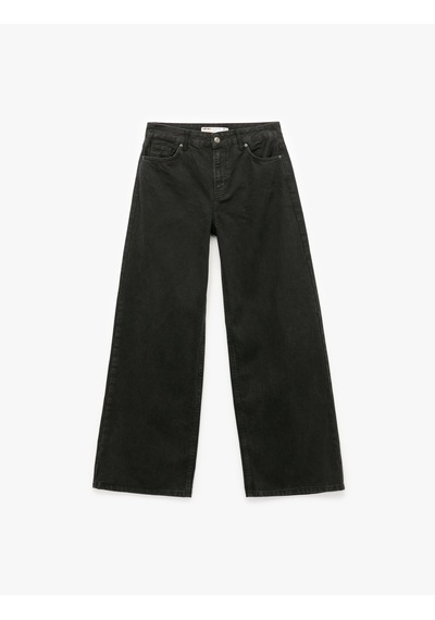 Koton Normal Bel Cepli Düğmeli Pamuklu Rahat Kesim Geniş Paça Jean Pantolon - Loose Straight Fit Jeans Siyah 6wal40060md Siyah Koton Normal Bel Cepli Düğmeli Pamuklu Rahat Kesim Geniş Paça Jean Pantolon - Loose Straight Fit Jeans Siyah 6wal40060md Siyah