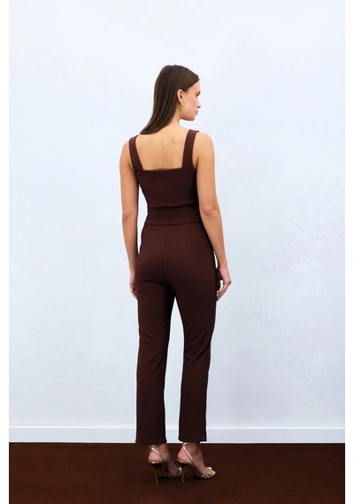 Sateen Bel Aksesuarlı Pantolon - Kahve Kahve