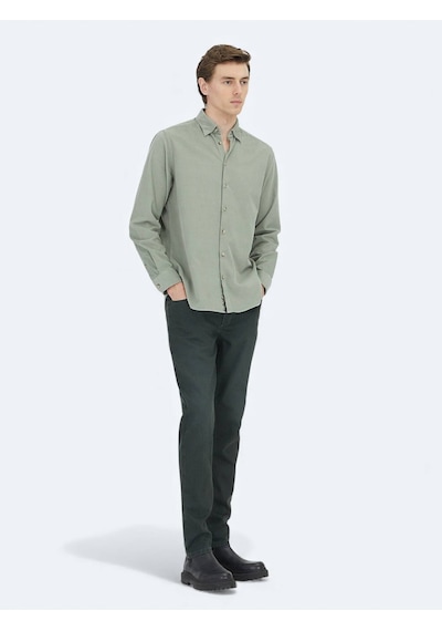 Kip Mint Çizgili Regular Fit Dokuma Kadife Casual %100 Pamuk Gömlek Mint