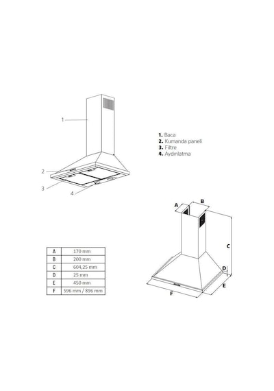 Simfer 8714 60 CM Push Button Metal Piramit Davlumbaz