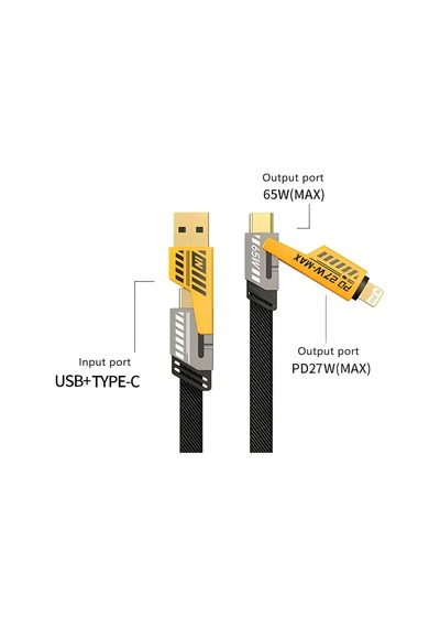 Divex 4 İn 1 Çoklu Usb Şarj Kablosu: 100 Cm, Type C To Lightning Örgü Şarj Kablosu Usb A/usb C 65w Tip C/27w Pd Her Diğer