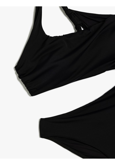Koton Tek Omuz Mayokini Asimetrik Drape Detaylı Siyah 4sak20156mm Siyah