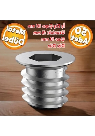 M10 Metal Düz Dişli Ahşap Dübeli - 50 Adet Set