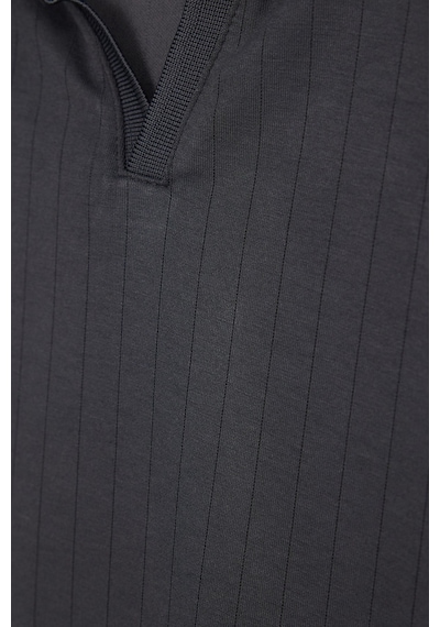 Tudors Erkek Slim Fit Dar Kesim Pamuklu Kısa Kollu Çizgili Antrasit Polo V Yaka Tişört-51129