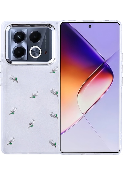 İnfinix Note 40 Pro Kılıf Airbag Tasarımlı Simli Şeffaf Zore Kutup Kapak Lale