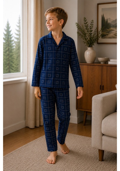 Free Beka Ekose Desenli Uzun Kollu Gömlek Yaka Düğmeli Erkek Çocuk Pijama Takımı Lacivert Free Beka Ekose Desenli Uzun Kollu Gömlek Yaka Düğmeli Erkek Çocuk Pijama Takımı Lacivert