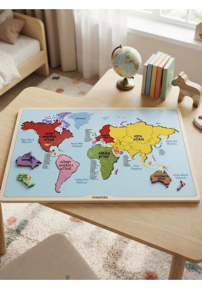 Ahşap Çift Katlı Dünya Haritası Puzzle 50 Parça Eğitici Ve Öğretici Coğrafya Oyunu