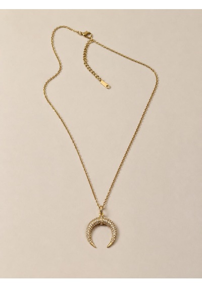 Zirkon Taşlı Hilal Kolye Gold