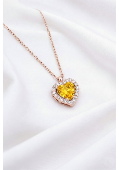 Çekirdekjewelry 925 Ayar Gümüş Rose Kaplama Kalp Kolye Rose Sarı