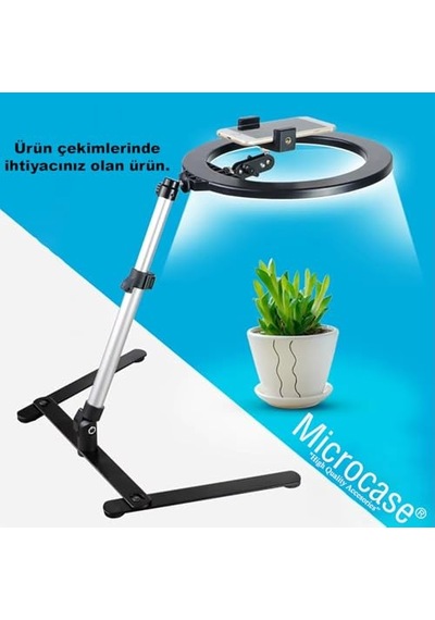 Microcase Işıklı Ürün Çekim Standı Tripod + Bluetooth Kumanda + Telefon Tutucu + Ring Halka Led Lamba- Al3056 Standart