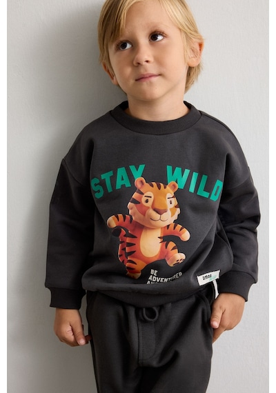 Defacto %100 Pamuk Oversize Kaplan Baskılı Ve Yazılı Uzun Kollu Sweatshirt Erkek Bebek I3806a526wnar202 Antrasit-ar202