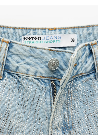 Koton Yüksek Bel Rahat Kesim Pamuklu Yırtık Mini Denim Şort Orta İndigo 5sal40003md Indigo
