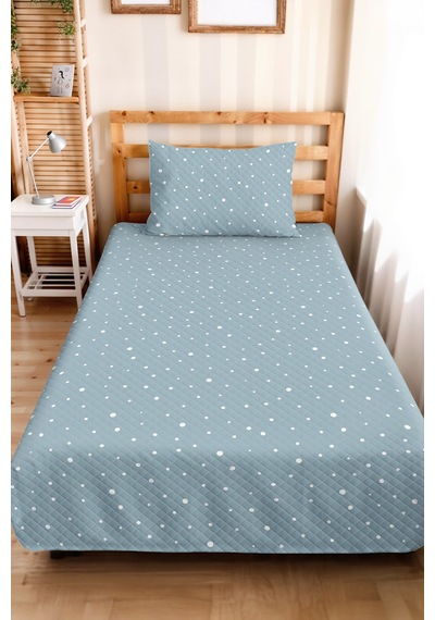 Mavi Puantiyeli Modern Genç Odası Tek Kişilik Pike Takımı-minimal 160x220cm Kapitone Yatak Örtüsü Turkuaz