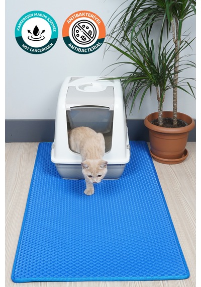 60x110 Cm Hücreli Kedi Kumu Paspası Kedi Matı Kedi Tuvalet Önü Paspası Mavi
