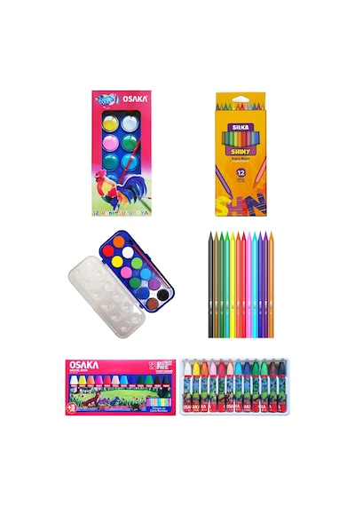 Kuru Boya 12'li Pastel Boya 12'li Sulu Boya 12'li Kırtasiye Seti