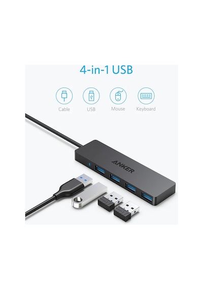 Anker Ultra Slim 4 Port Usb 3.0 Data Hub 40 Cm Siyah A7516