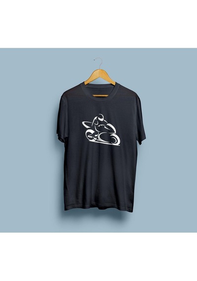 Oversize Hayalet Motosiklet Tasarım Unisex T-shirt Siyah