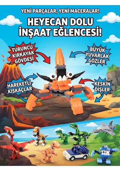 Sürpriz Yumurta 4'lü Set Dinozor Ve Araç Figürlü Yapı Blokları Eğitici Öğretici Parçalı Oyuncak