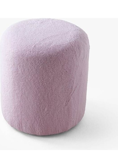Teddy Düz Puff - Yuvarlak Puf Makyaj Masası Pufu - Dekoratif Ayak Uzatma Pufu Pembe
