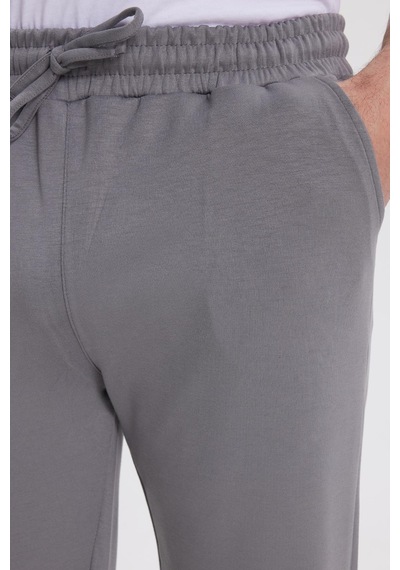 Tudors Erkek Slim Fit Dar Kesim Beli Bağcıklı 3 Cepli Geniş Paça Açık Füme Eşofman Altı-41906 Açık Füme